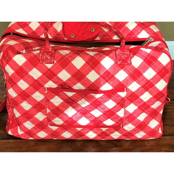 Pioneer Woman Quilted Weekender Travel Bag Red Gingham Charming Check Plaid New - Picture 2 of 13